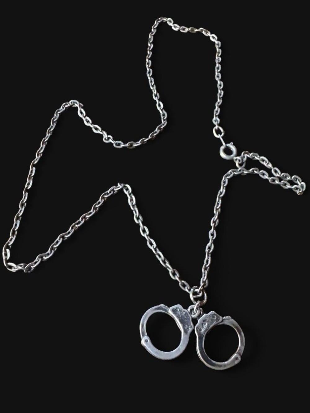 Silver tone Handcuff Pendant Necklace - Silver Chain spring ring clasp